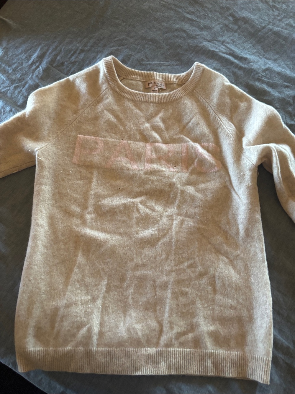 Philosophy Cream Crewneck Sweater with Subtle Pink Logo